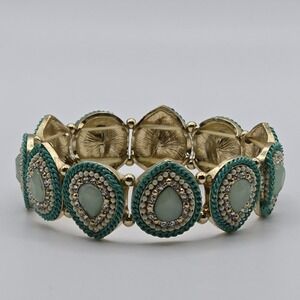Charming Charlie Teal Teardrop Stretch Bracelet Gold Tone